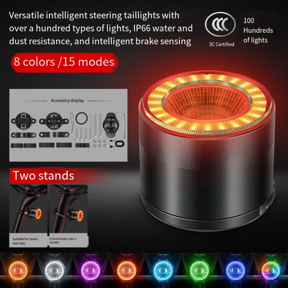 

Compact Aluminum Alloy Taillights for Bikes with 600mAh Battery 15 Modes and Automatic Brake Light Functionality