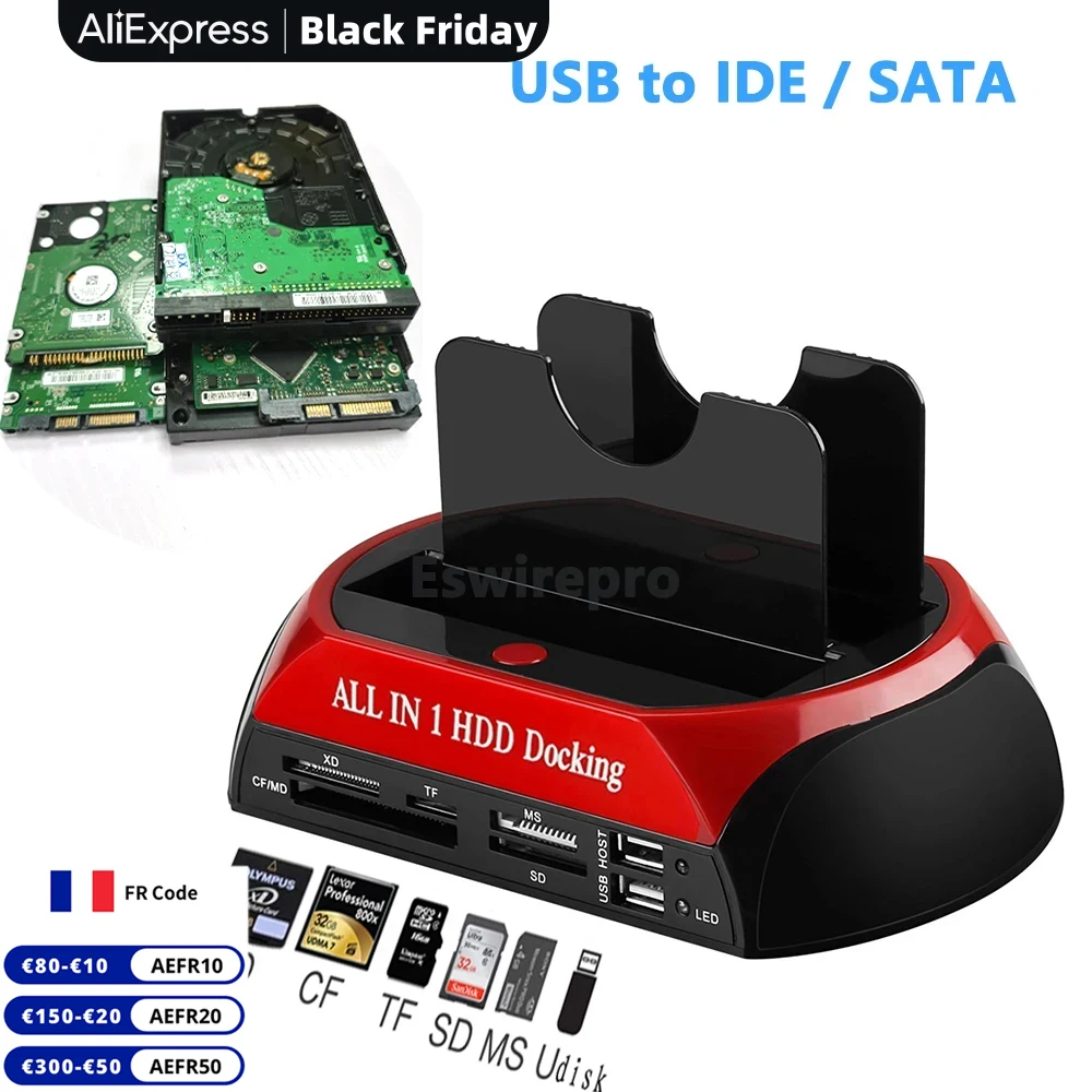 Station d'accueil USB vers SMiIDE HDD avec lecteur de carte, pilote de disque dur, boîtier externe, boîtier SSD vers USB