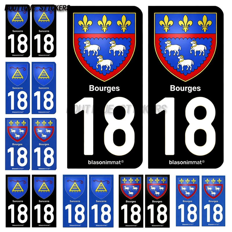 

2Pcs Autocollant plaque d'immatriculation française noir bleu 18 Sancerre - Armoiries Bourges - Armoiries Autocollants voiture