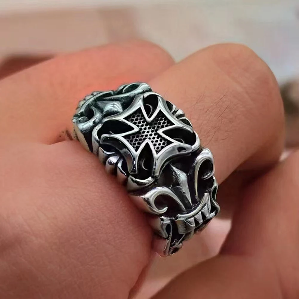Men's Vintage Gothic Cross Open Adjustable Ring