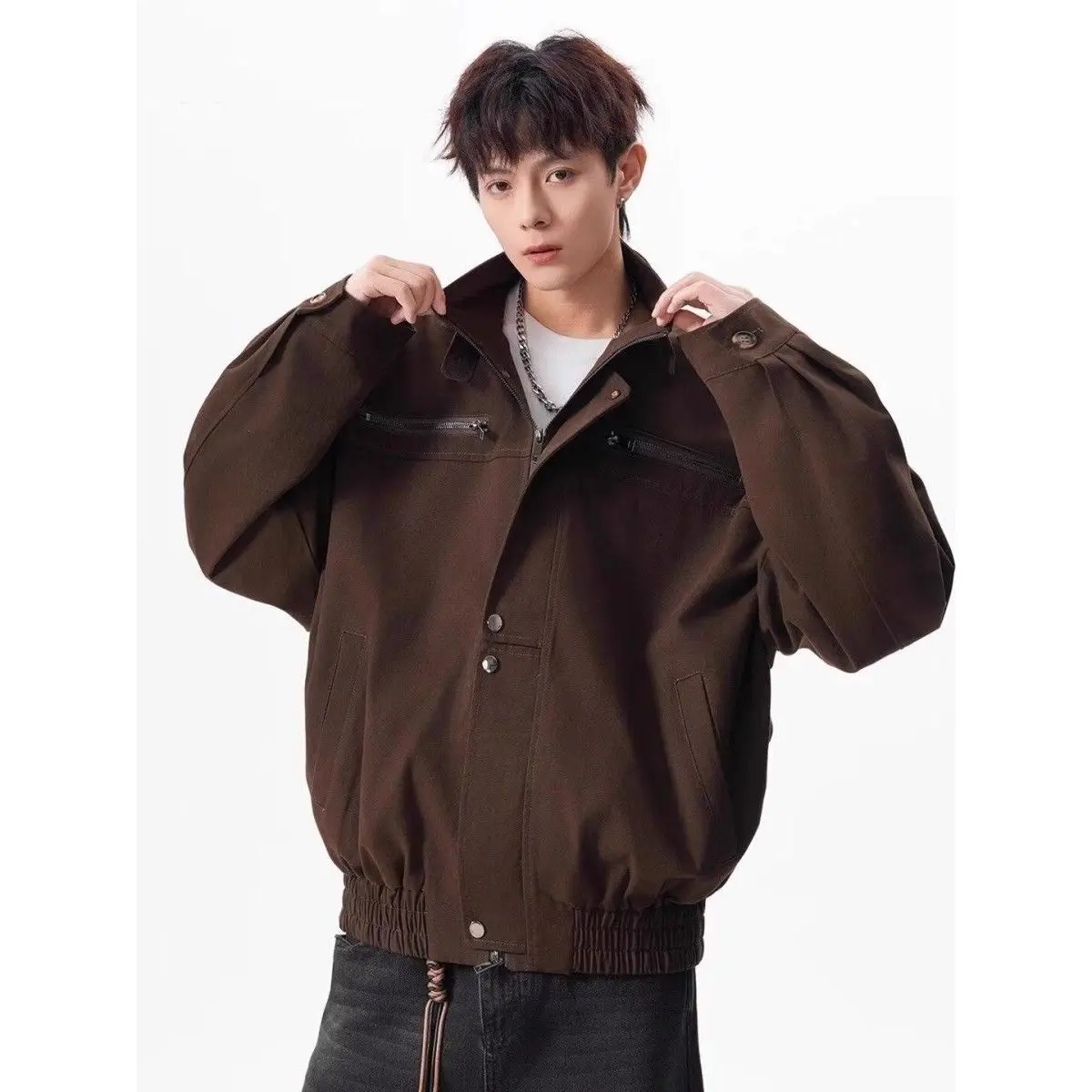 

Спецодежда American Barn Sle с воротником-стойкой Jaet ex Осень Универсальный модный свободный повседневный топ Молодежный полиэстер Cott...