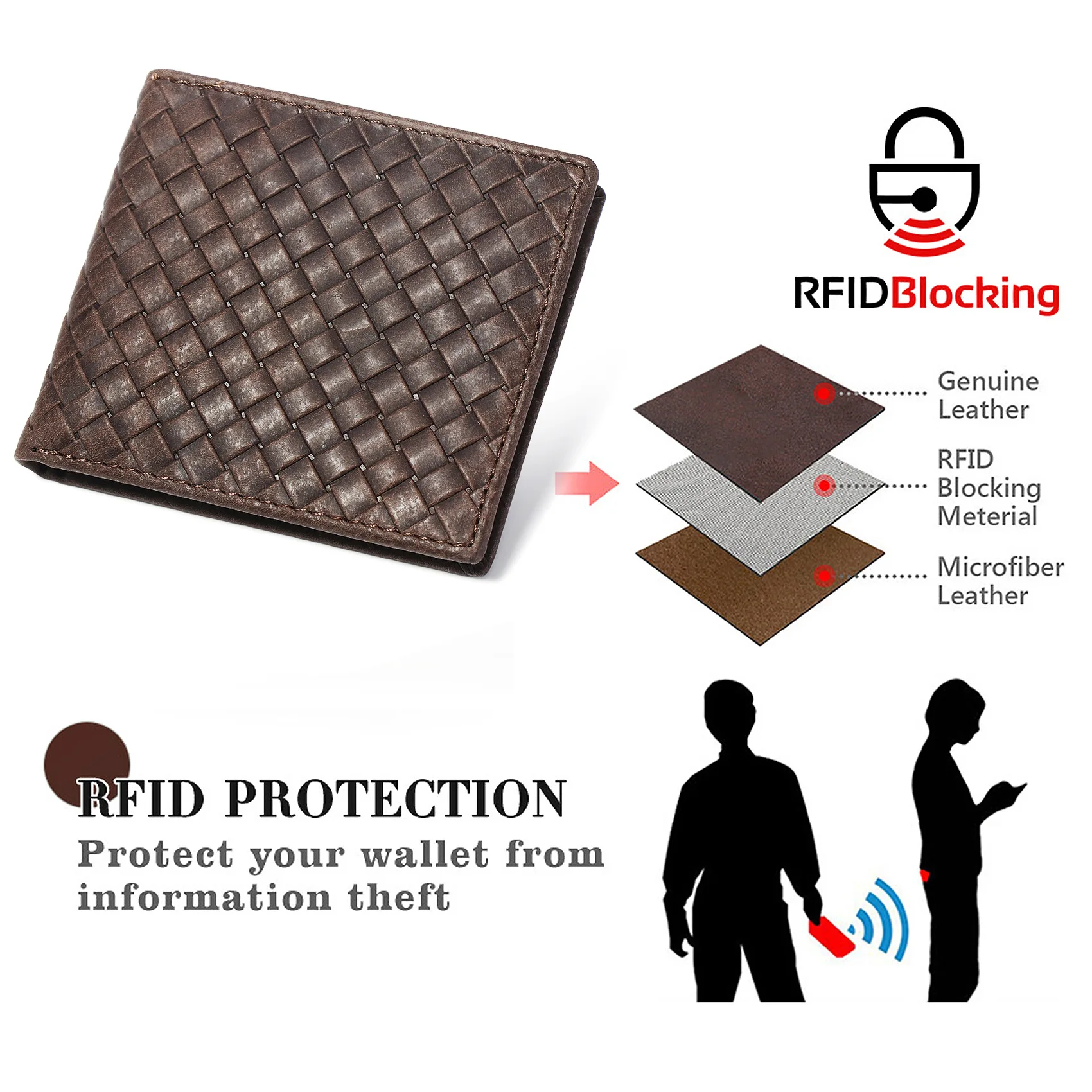 Bolsa RFID de couro genuíno para homens Suporte de cartão de luxo, carteira vintage simples, bolsa de couro Slim Money Clip