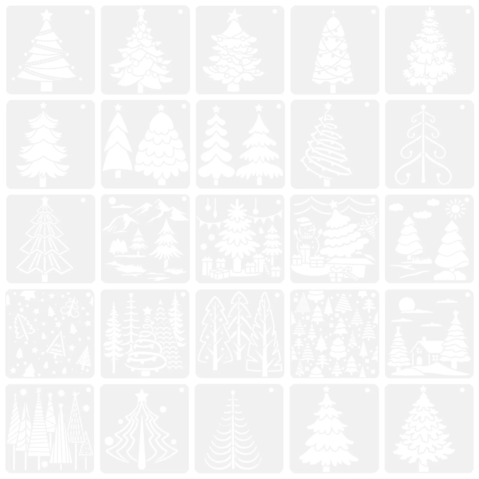 25 قطعة من استنسل رسم شجرة الكريسماس، قوالب حرفية إبداعية للحيوانات الأليفة، بطاقات رسم يدوية، مستلزمات ديكور عيد الميلاد #5