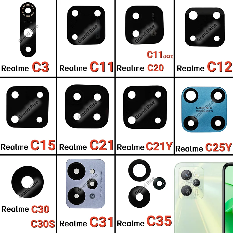 

New For Realme C3 C11 C20 C12 C15 C21 C21Y C25Y C30 C30S C31 C35 Rear Camera Glass Lens With Glue Sticker Spare Parts