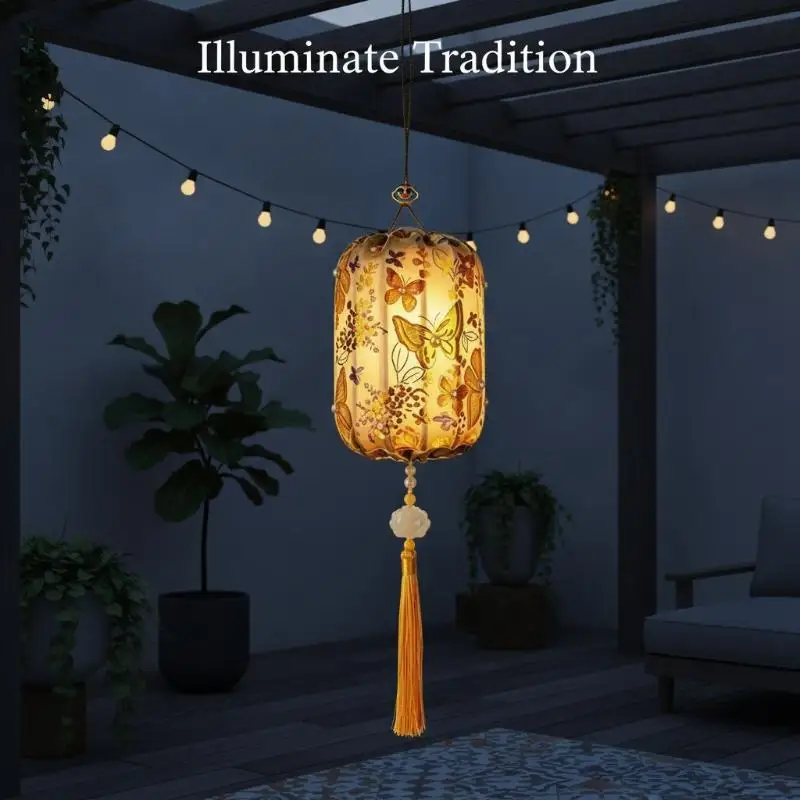 Handheld Retro Toy Handmade Brocade Lantern DIY Glowing Creative Wooden Lamp Kit Portable Vintage Mid Autumn Craft Moon