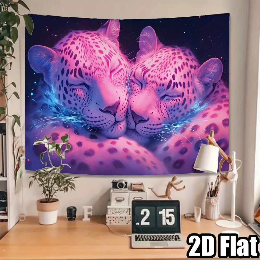 Two leopards at night Digital printing polyester wall tapestry suitable for use in living rooms bedrooms offices bars party