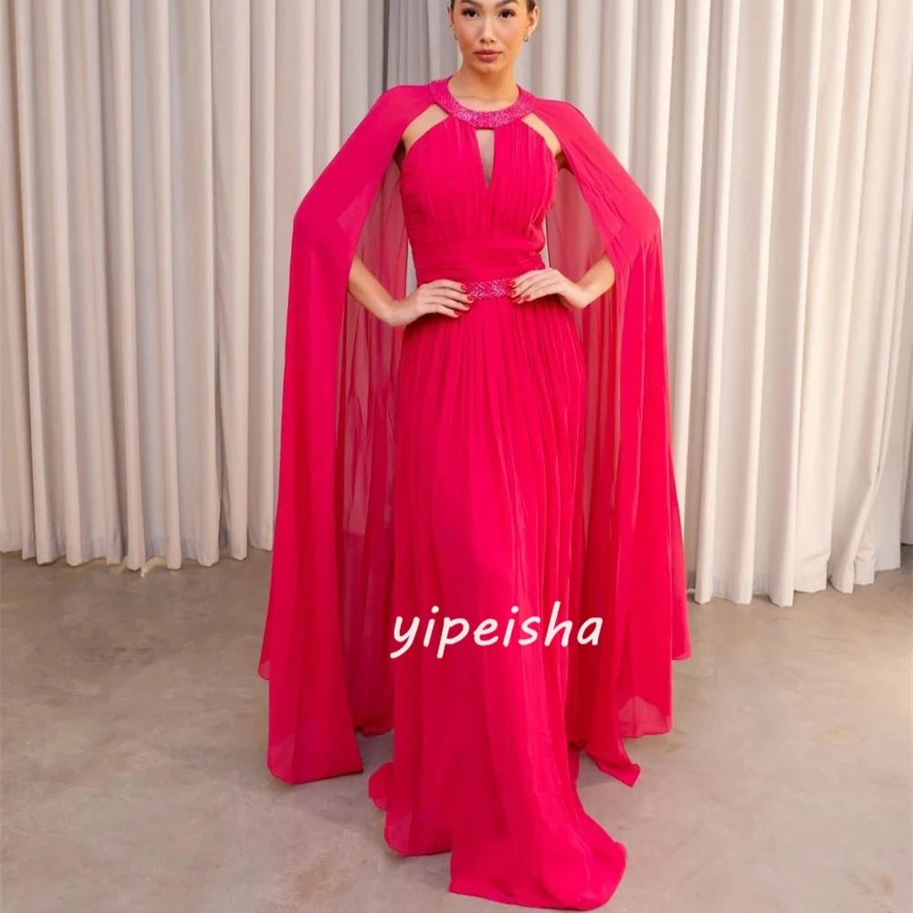 

Prom Dresses Chiffon Draped Pleat Straight Scoop Neck Long Dress Exquisite High Quality Prom Party Gowns for Women Customized