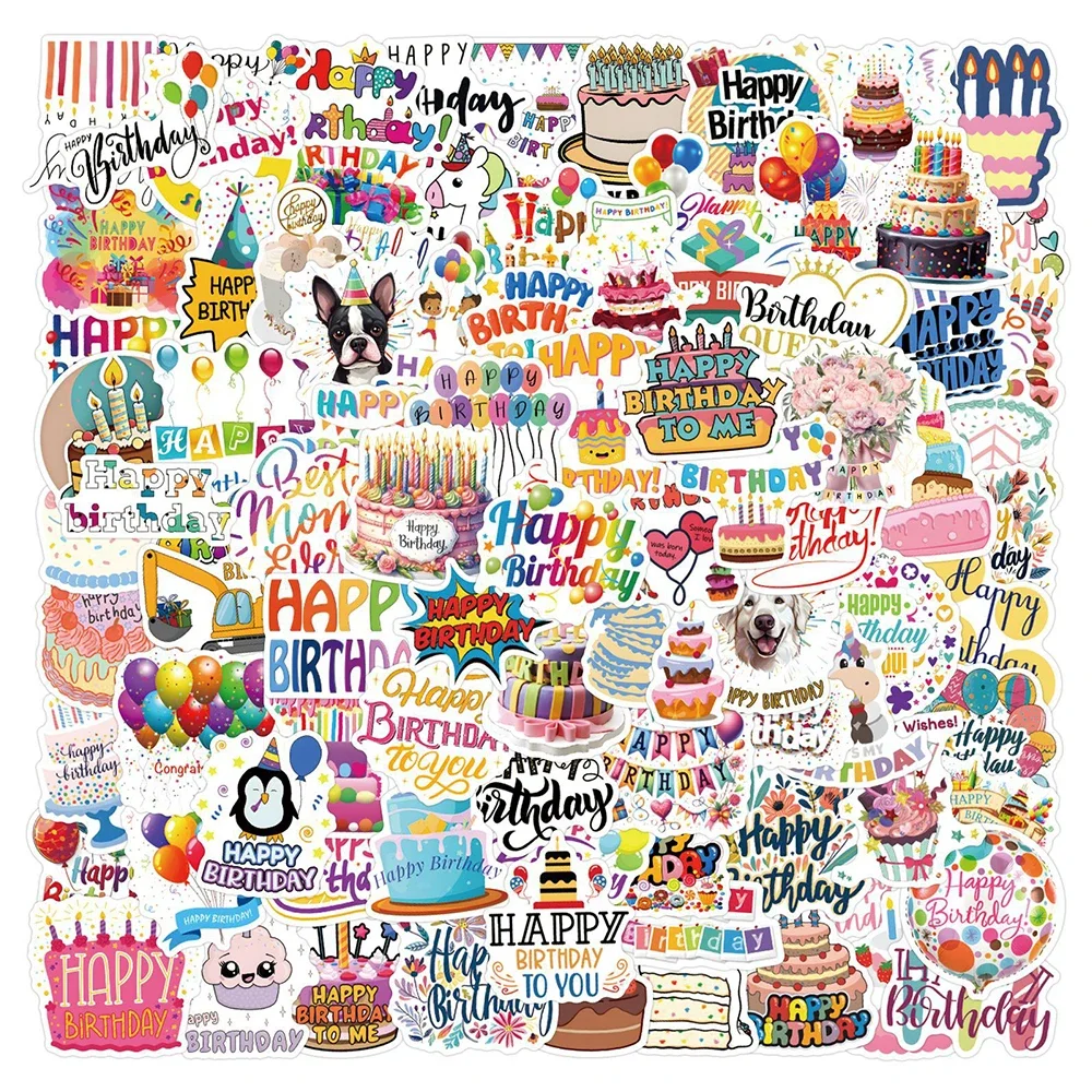 110PCS Alles Gute Zum Geburtstag Aufkleber Cartoon Graffiti Dekoration Gepäck Notebook Gitarre Sammelalbum Wasserdicht Aufkleber Kinder Spielzeug Geschenke