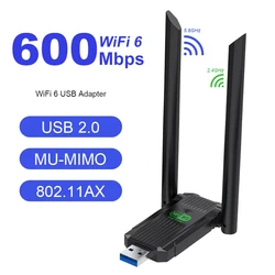 デュアルバンドwifiアダプター,ワイヤレスネットワークカード,802.11ac,usb 2.0, 600mbps,2.4g,5g,wifi 6,レシーバー,ドングル,Windows 7,10,11