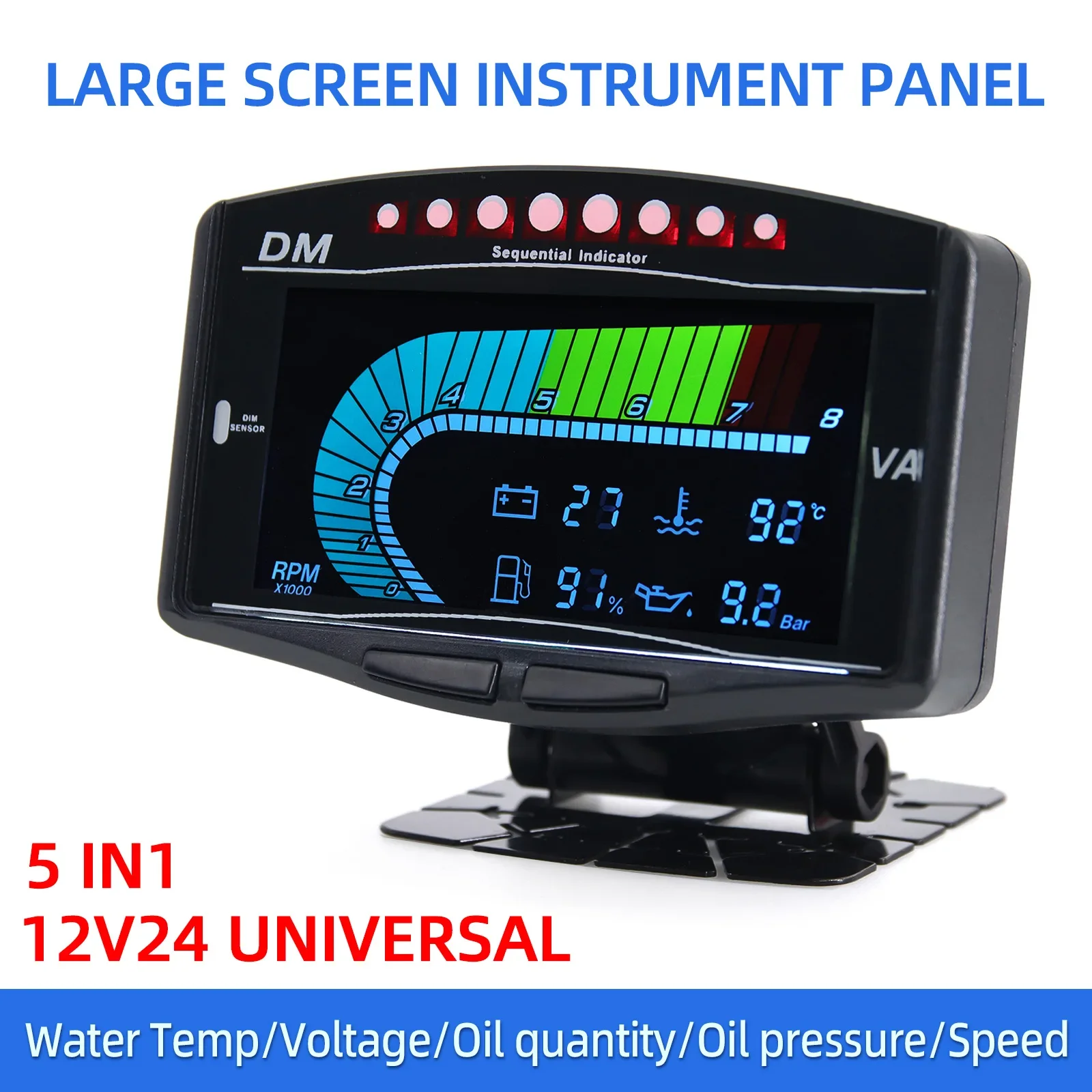 5 in 1 Car LCD Digital Gauge Tachometer + Oil Pressure Gauge +Voltmeter +Fuel Gauge +Water Temperature  with Sensor