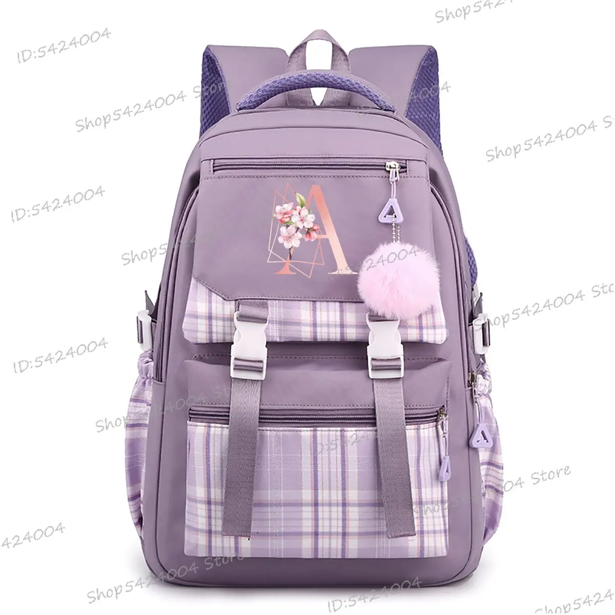 High Quality Daily Backpack for Teenagers Girls A-Z 26 Alphabet Cherry Blossom Book Bag Pink Sakura Alphabet Outdoor Travel Bags