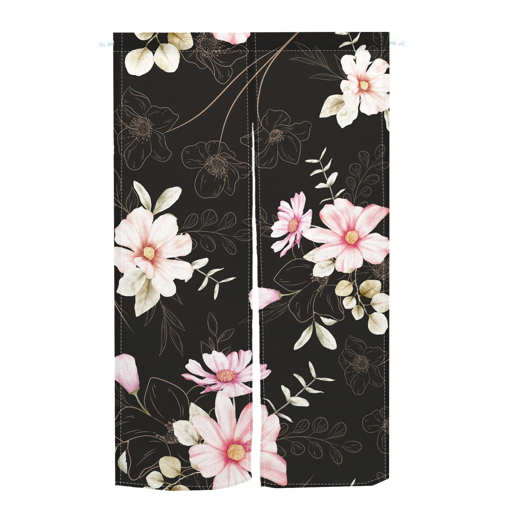 Floral Door Curtains Japanese Flower Half Curtain Hanging Cafe Bathroom Kitchen Entrance Room Divider Door Curtain Linen Norens