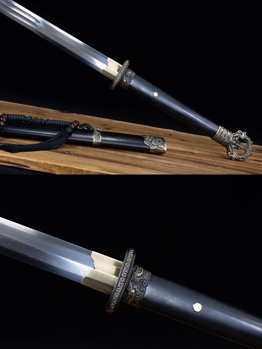 108 cm Medieval Tang Sword 608 Damascus steel pattern Steel katana combat ready sharp training weapon