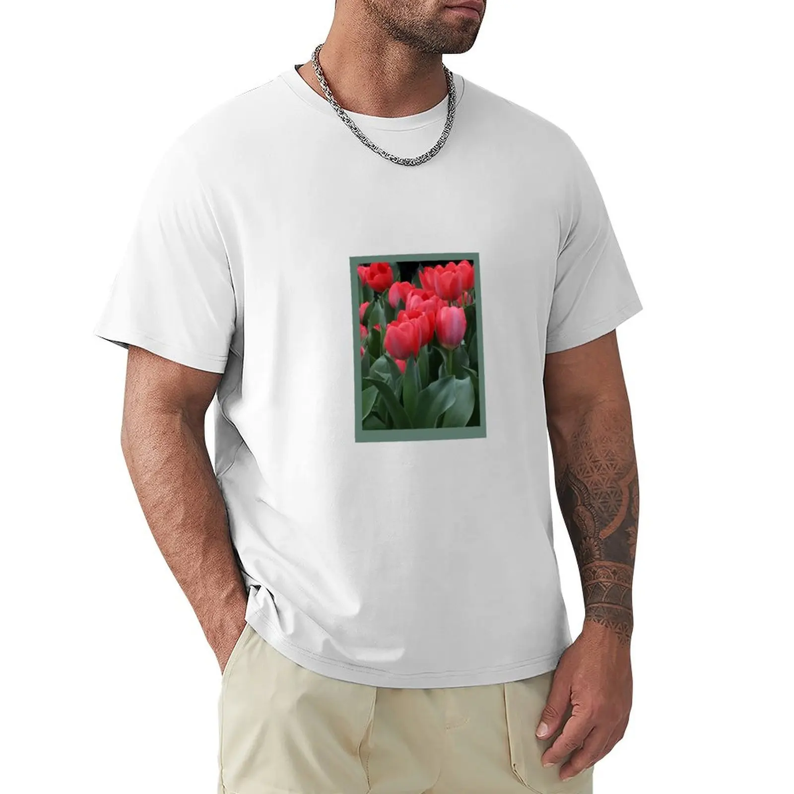 Beautiful Pink Tulips with Green Foliage T-Shirt sublime aesthetic clothes quick-drying oversized t shirt men