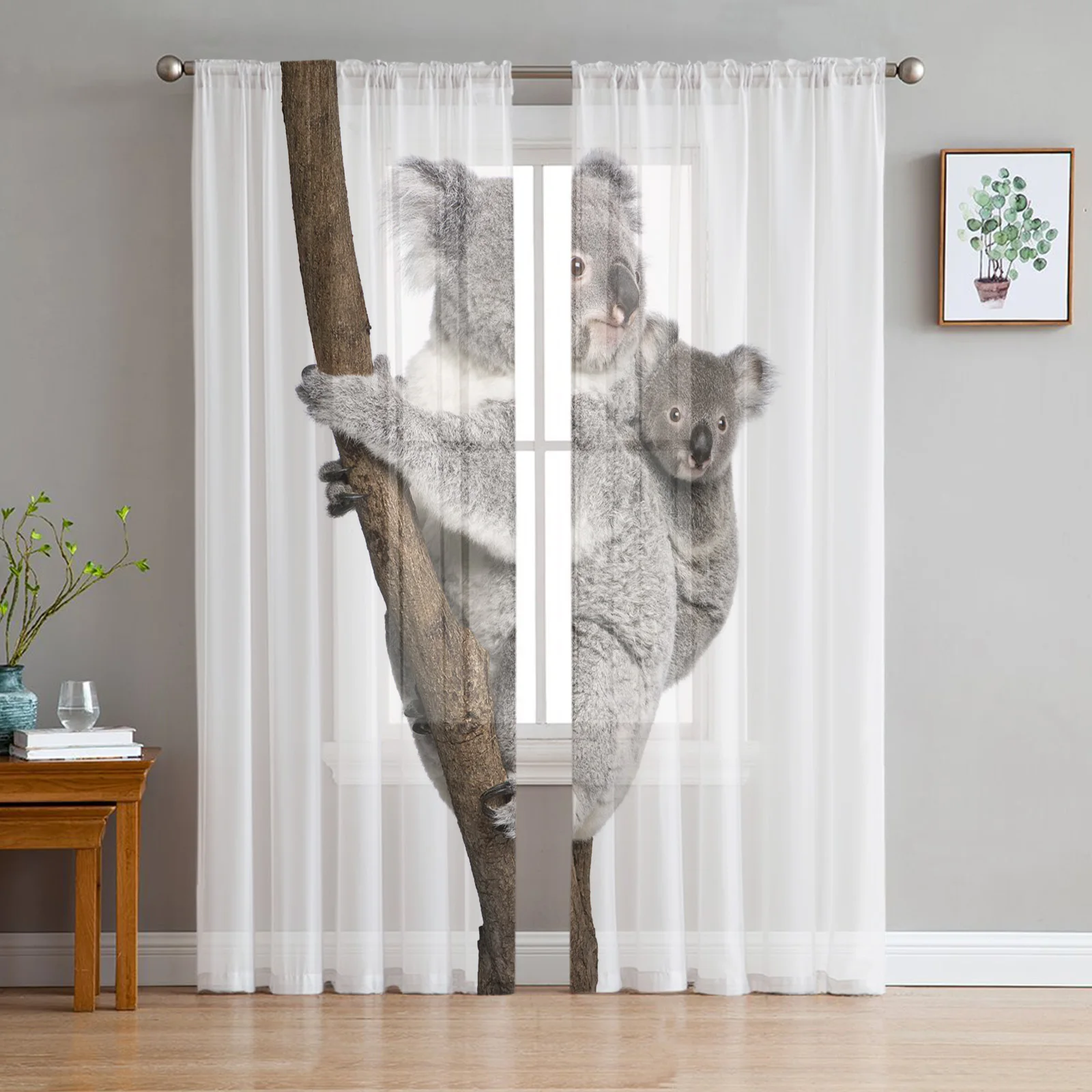 

Koala Mother And Child Tulle Sheer Curtains for Living Room Home Kitchen Decor Window Curtains Hotel Bedroom Voile Drapes