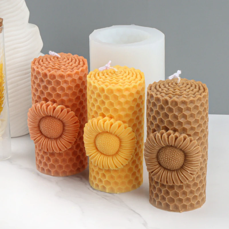 Geometry Honeycomb Candle Silicone Mold Square Beehive Soap Resin Plaster Mould Flower Cylinder Chocolate Making Home Decor Gift