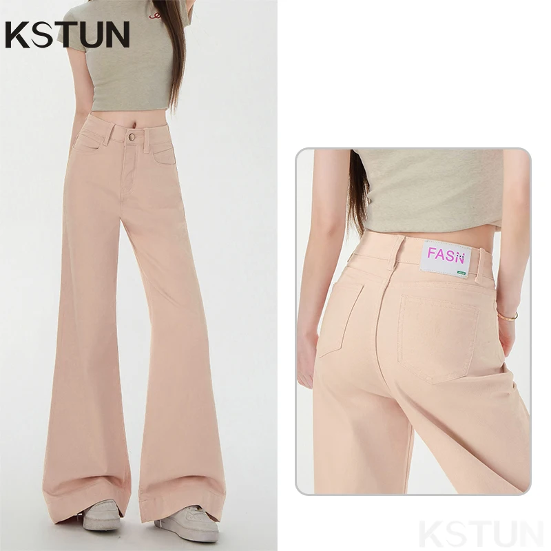 

KSTUN 2026 Summer Women's Bell-Bottom Jeans High-waisted Elasticity Pink Jeans For Yong Girls Sweet Long Trousers Dragging Pants
