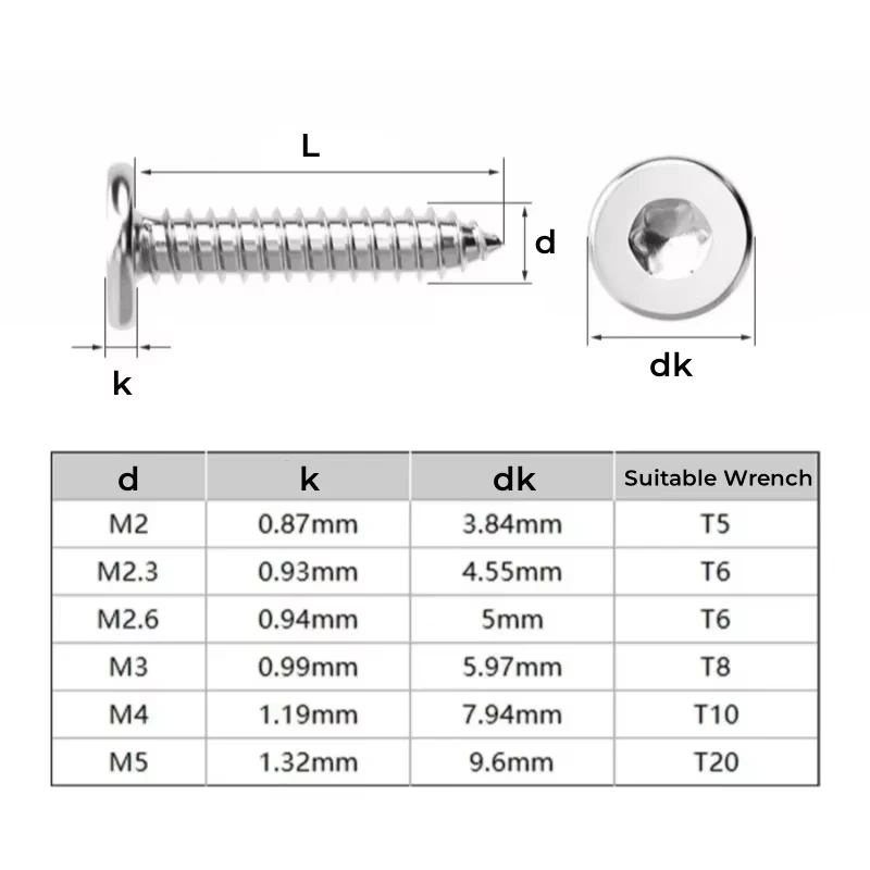 CA 304 Stainless Steel Torx Six-Lobe Ultra Thin Flat Head Self-tapping Wood Screws  M2 M2.3 M2.6 M3 M4 M5