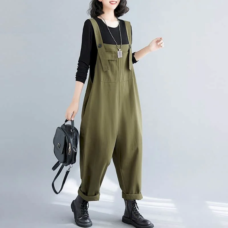 

Solid Jumpsuits for Women Loose Harajuku Straight Pants One Piece Outfits Women Workwear Korean Style Casual Vintage Playsuits