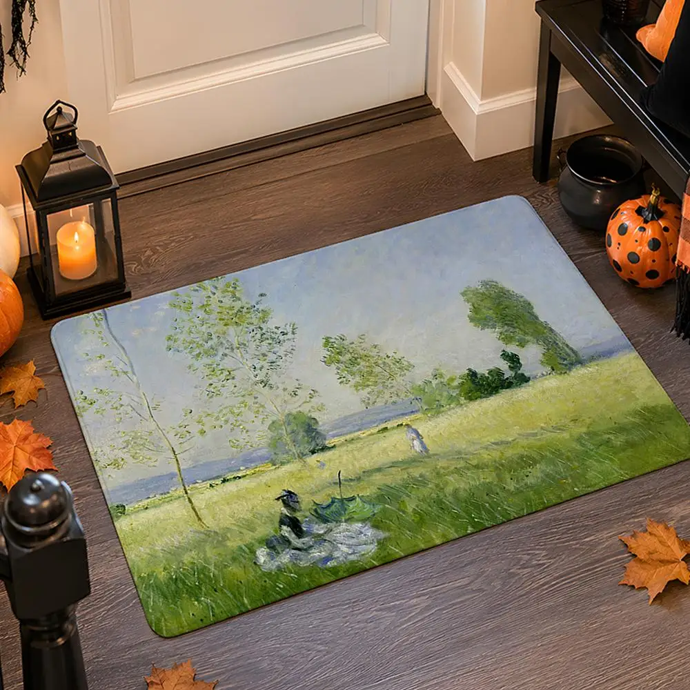 C-Claude MonetS Art Floor Mat Flannel Rug Non Slip Absorbent Soft Washable For Entryway Hallway Bathroom Kitchen Decor