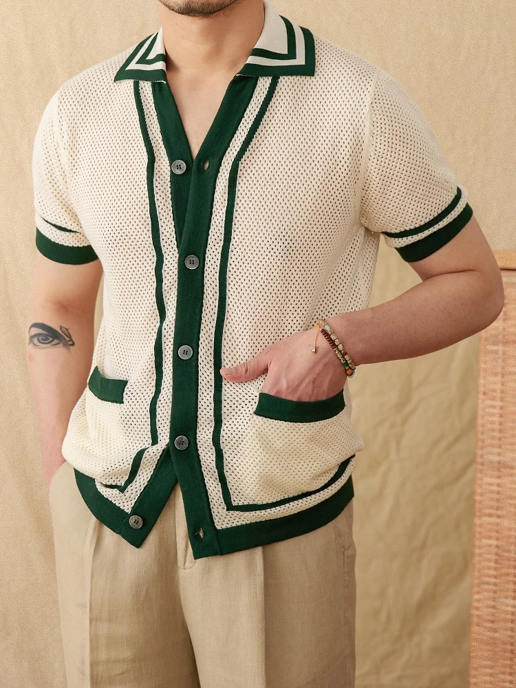 

Mr. Deer Tee Casual Summer Breathable Cotton Knitted ort Sve Open Cardigan Sli Men's Faion Urban Wear Slim Fit