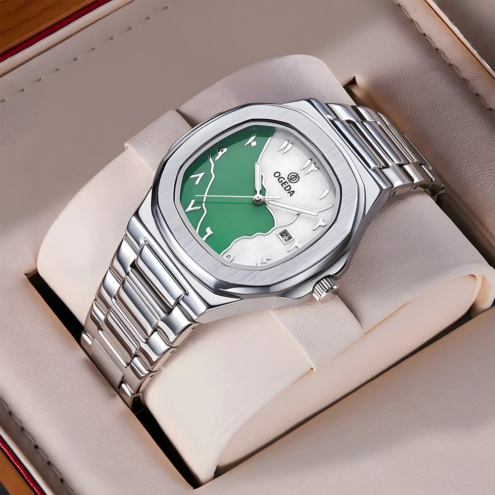 

OGEDA 2025 Новые 40 мм элегантные мужские кварцевые автоматические часы 30 м водонепроницаемые с сапфировым стеклом двойной цвет соответствует C3 reloj hombre