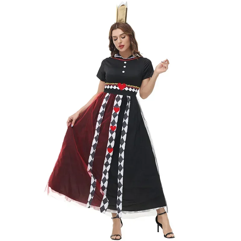 

Alice in Wonderland Costume Adult Poker Queen of Hearts Costume With Socks Suit Halloween Carnival Party Fantasia Dress Up