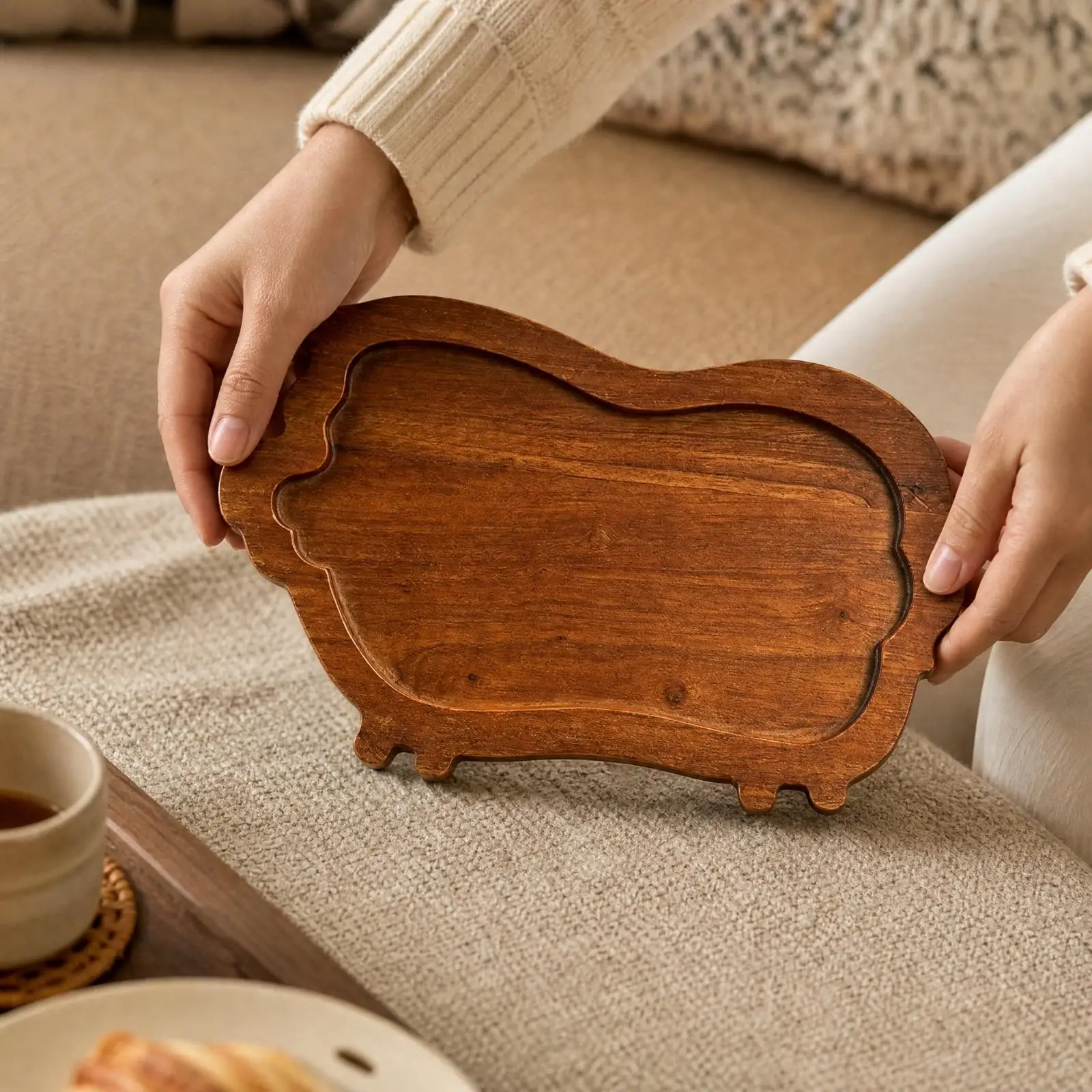 Small Wooden Pig Tray with Feet for Serving Cookies Candy and Rustic Kitchen Decor