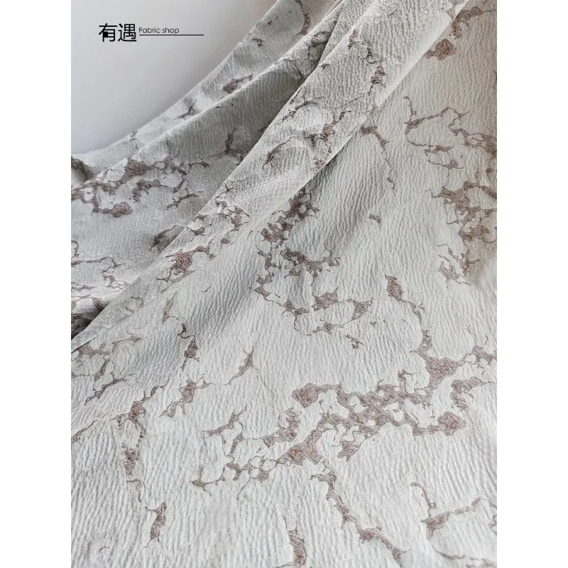 White Brown Flowing Texture Jacquard Fabric with Irregular Scar Texture Jacket Dress Designer Fabric