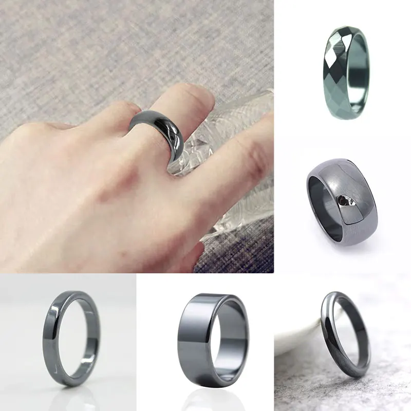 1Pc Natural Hematite Stone Rings for Women Men Fashion Flat Plain Ring Couple Jewelry Gift Wedding Christmas Lovers Rings