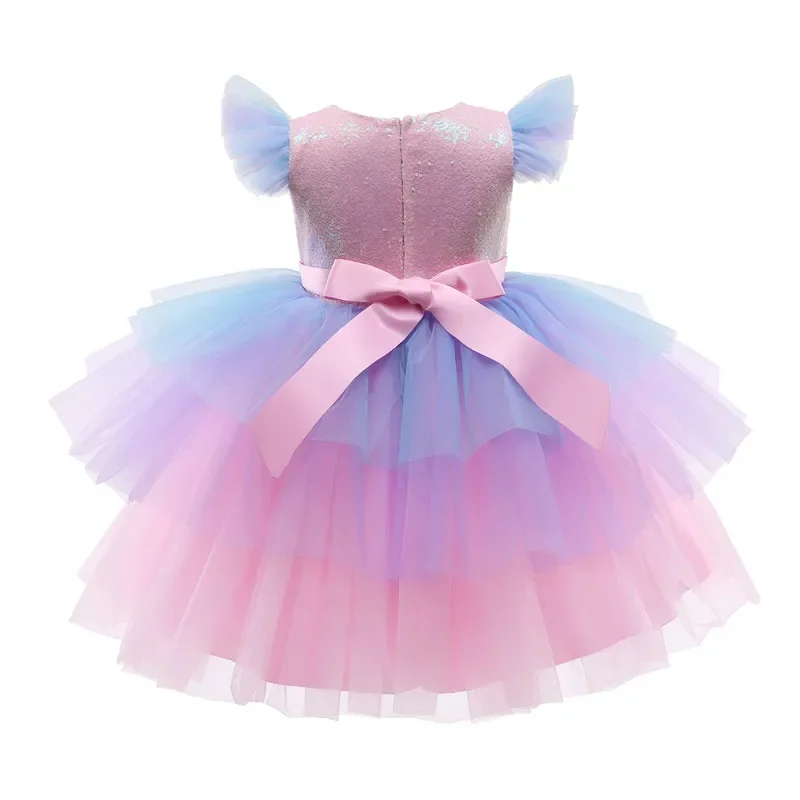 Girls Rainbow Unicorn Princess Dress Cake Layers Tutu Prom Gown For Kids Children Wedding Evening Formal Party Pageant Vestidos