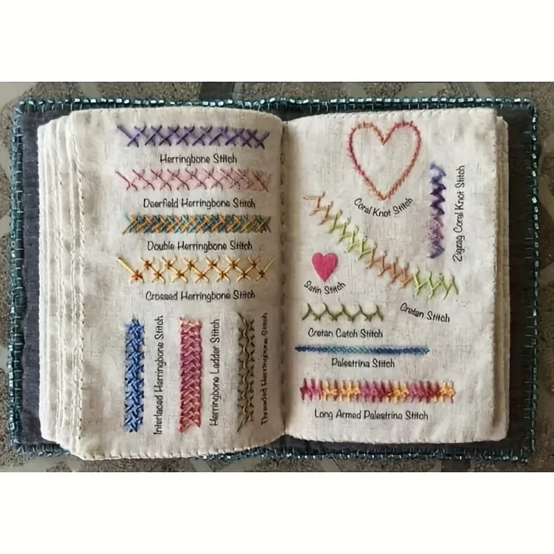 

Beginner Embroidery Kit 10 Patterns Cross Stitch Set, Numbered Threads Color Guide Ivory Canvas Floral Tapestry Starter Kit