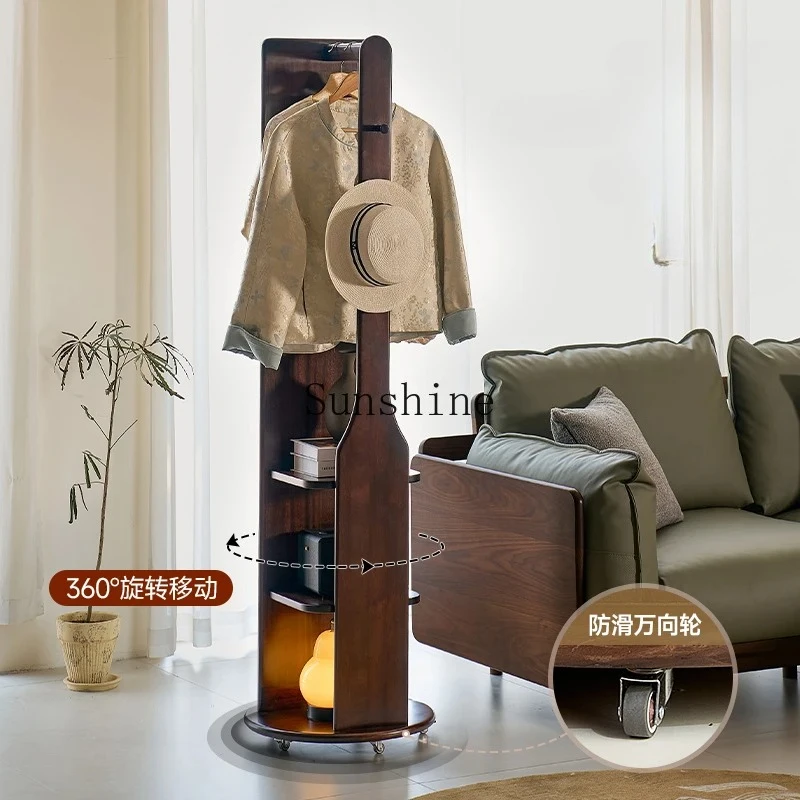 Ebony multi-functional full-length mirror household rotating small apartment bedroom floor-to-ceiling solid wood coat rack
