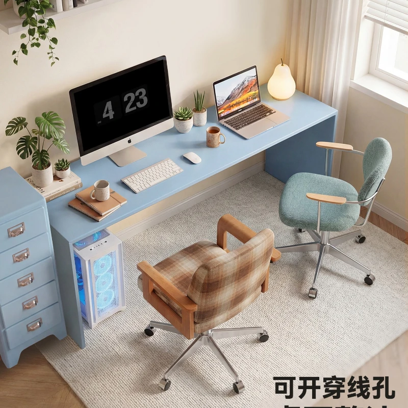 

Office dopamine solid wood strip minimalist writing large workbench, e-sports computer double desk