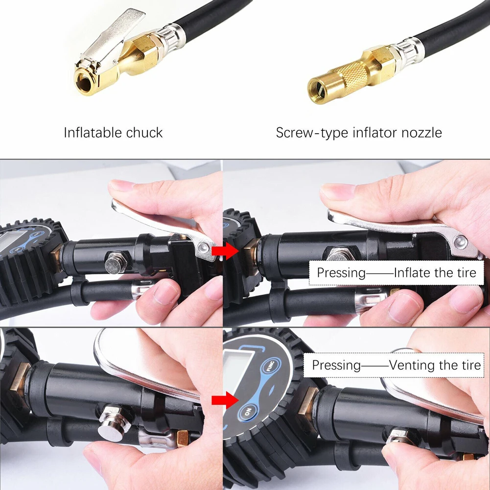 Car Digital Tire Pressure Gauge Air Inflator Aluminum Alloy LCD Digital Test Inflation Monitoring Manometer for Motorcycle Bike