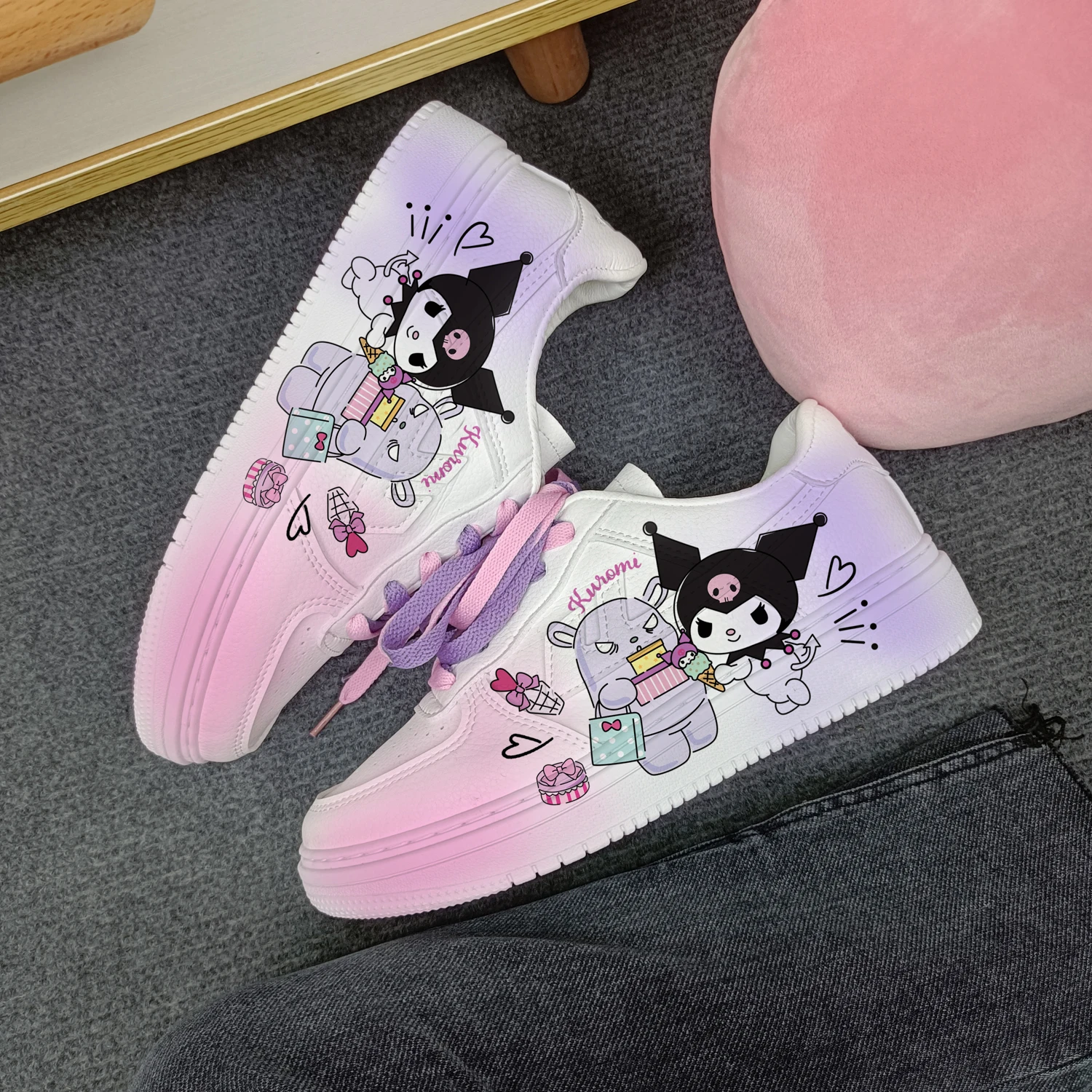 Nova mulher dos desenhos animados kuromi princesa bonito sapatos casuais sapatos esportivos macios para namorada presente tamanho da ue 35-44