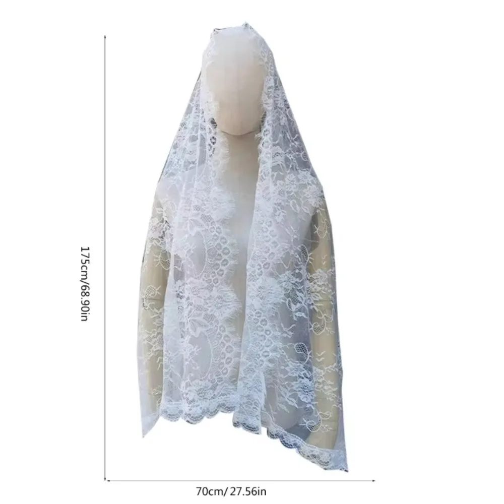 Elegant Lace Women Shawl Black Long Wedding Veils Flower Bride Head Covering Mantilla image 6