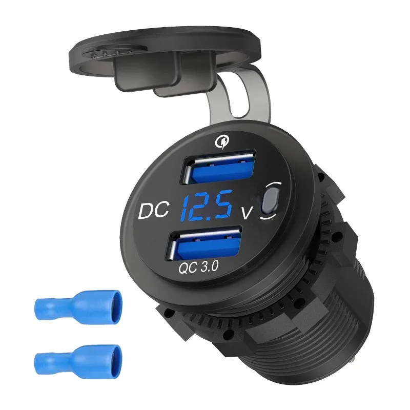 Caricabatterie digitale per moto, presa di corrente USB con display di tensione per bici e auto