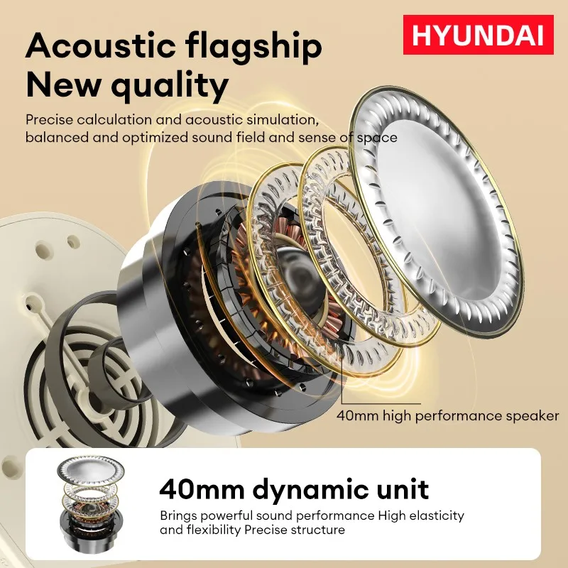 HYUNDAI HY-H08 H1i ANC Wireless Bluetooth 5.3 Headphones Noise Cancellation Hi-Res 38db 3D Spatial Audio Headsets