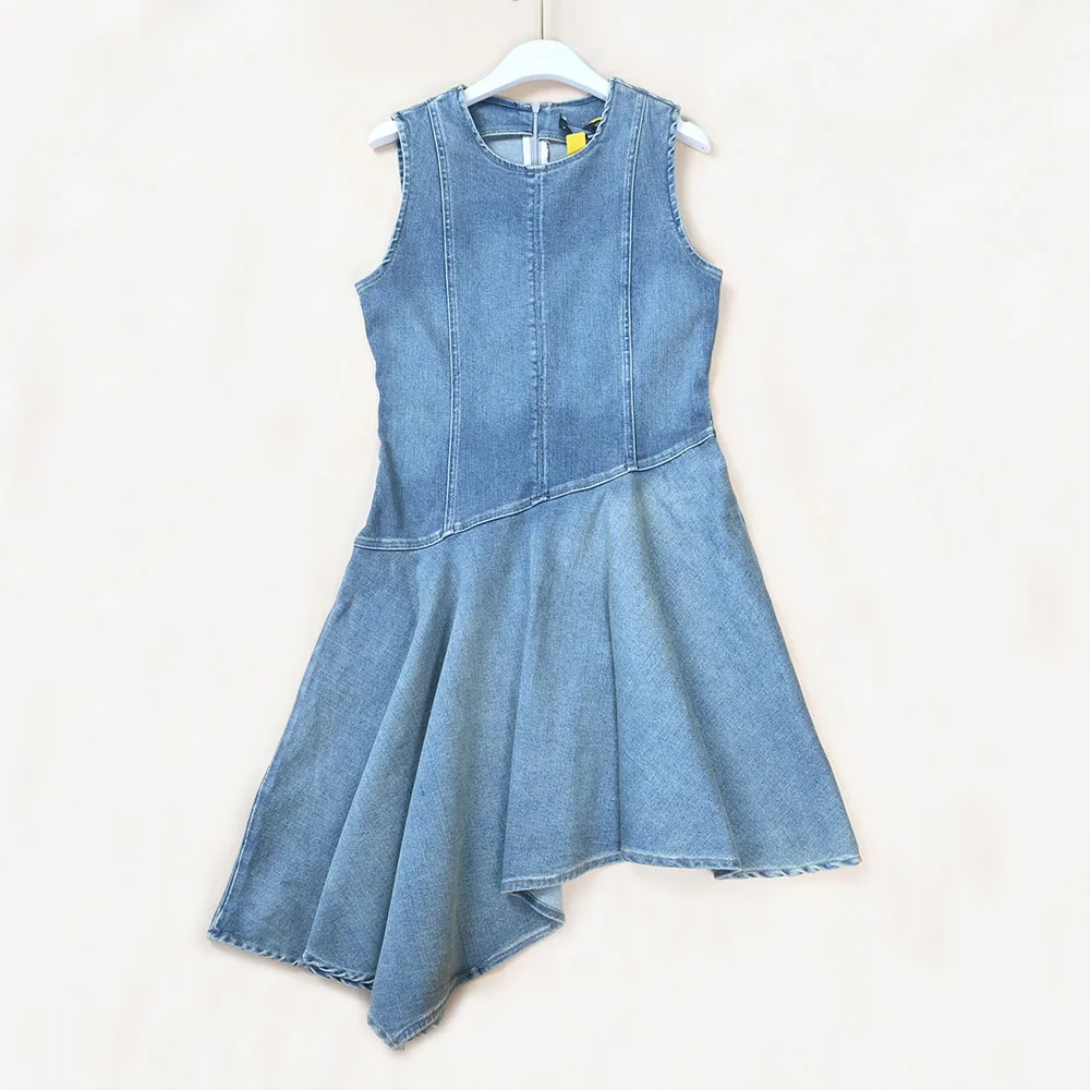 

Summer New Women's round Neck Casual Uneven Denim Sleeveless Dress Casual Style Fabric Denim Sleeve Type No Sleeve Skirt Type...