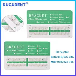 KUCUDENT 20 Pcs/Kit Dental Orthodontic Ceramic Brackets Braces Mini Roth MBT Slot 0.022 0.018 Hooks 345 Dentist Materials