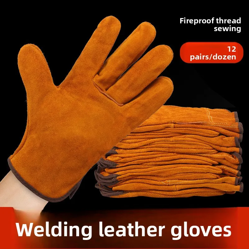 Welding Gloves for Electricians: 2-Layer Cowhide, Protective Labor Gloves for TIG, MIG & Arc Welding