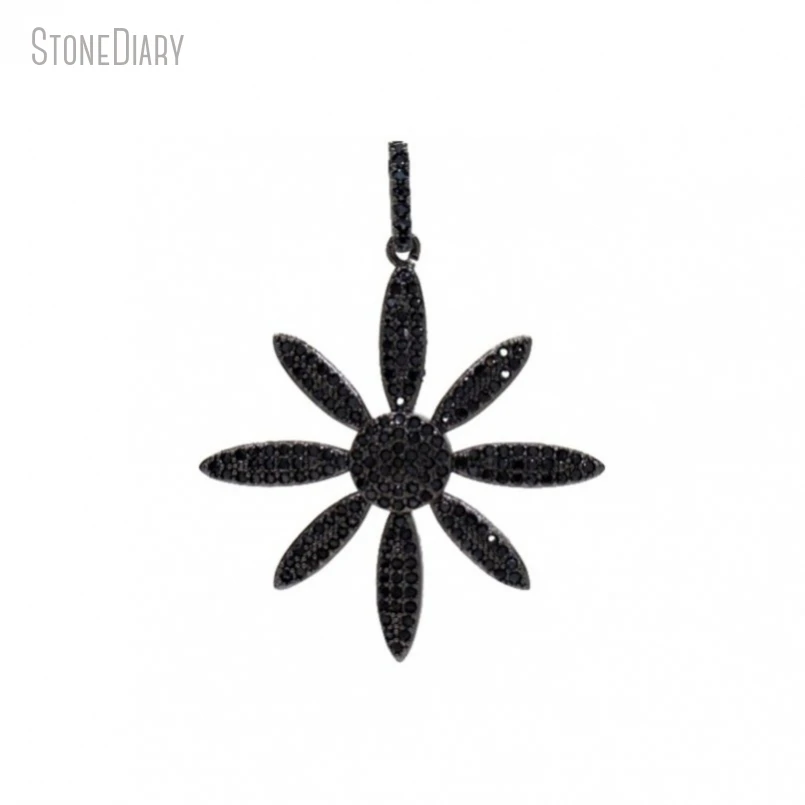 

5Pcs Wholesale Jewelry Flower Gunmetal Color Invisible Setting Black Cubic Zirconia Copper Pendant PM48037