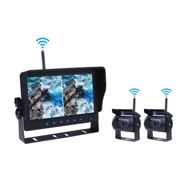 7inch Inch DVR Monitor Quad View 2 Channels Truck Camera Recorder System 1080P Digital Wireless Camera System Reversing Aid