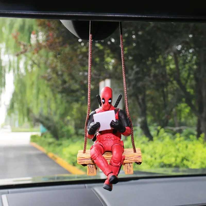 Cartoon Deadpool Car Pendant Rearview Mirror Pendant Interior Accessories Mini Model Toys Action Figures InteriorDecorationModel image 3