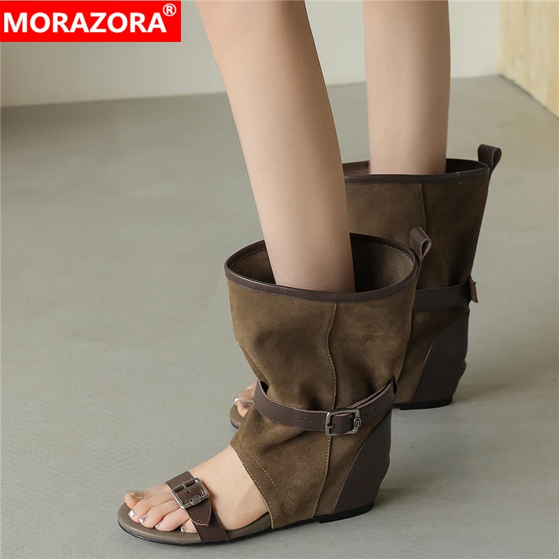 

Новые летние ботинки MORAZORA INS из замши с пряжкой, модные женские ботинки, стильные ботильоны, сандалии