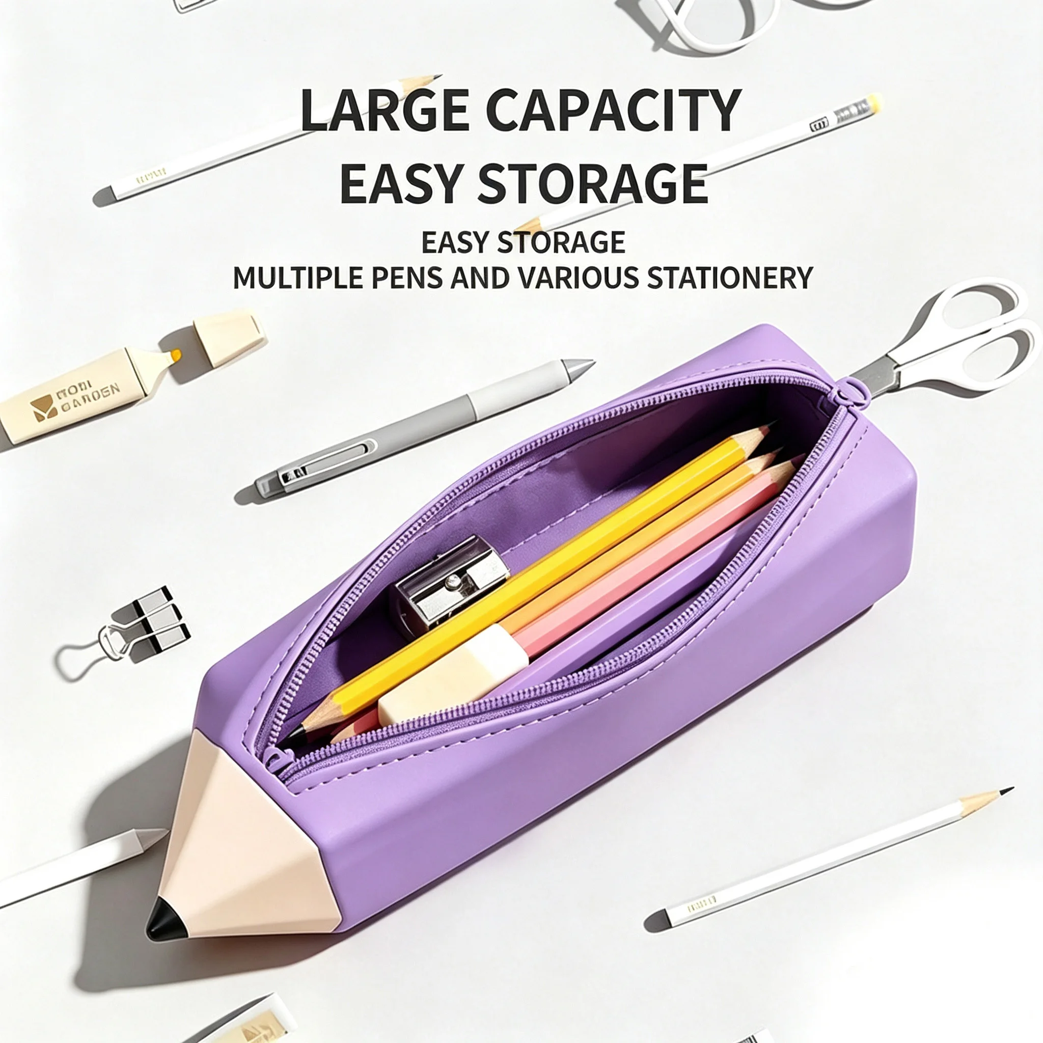 Étui à crayons en silicone en forme de crayon, grande capacité, sac de rangement souple pour fournitures scolaires, boîte de rangement, design simple