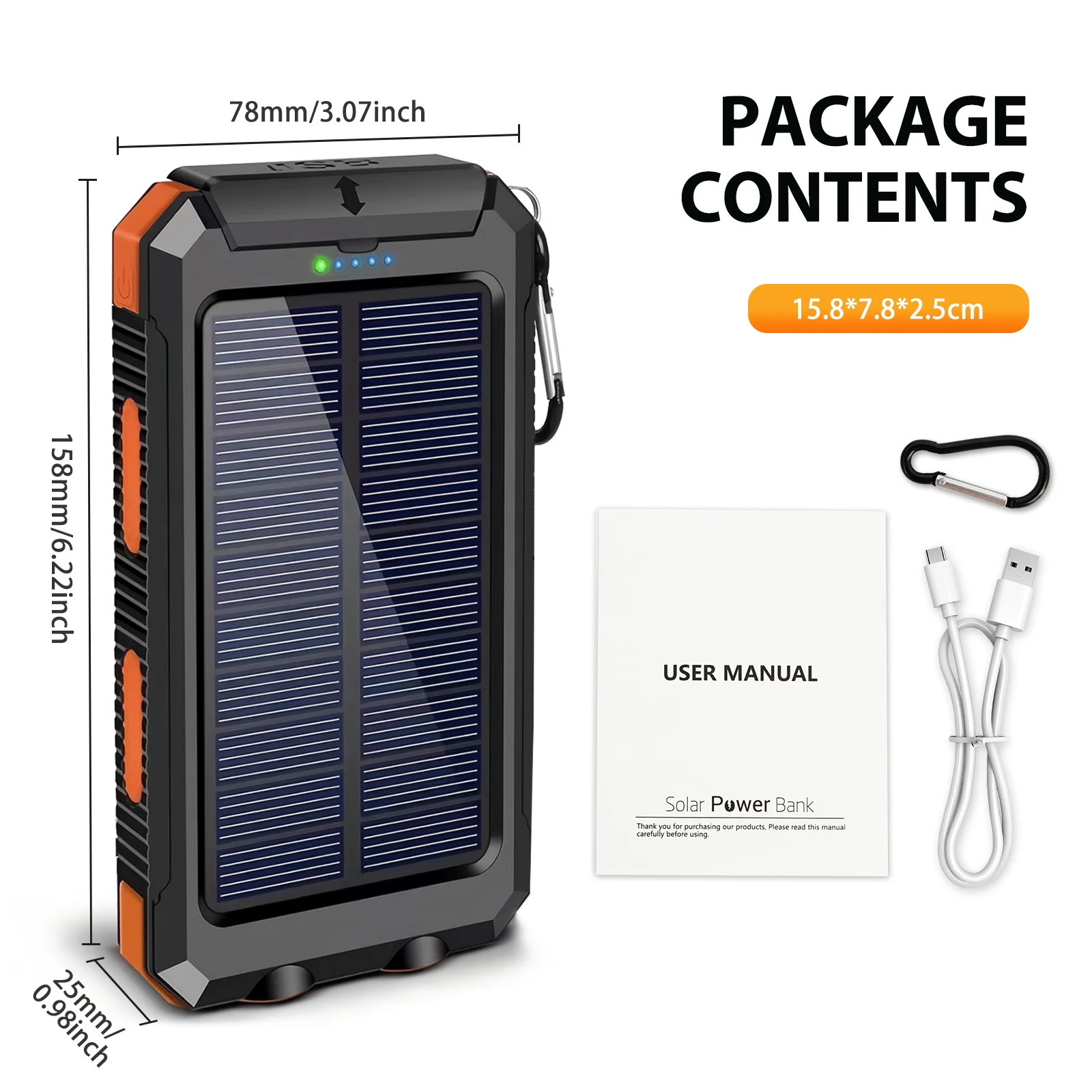 10000mAh Solar Power Bank Portable Waterproof Outdoor Dual 5V 1A USB Ports Fast Charging LED Flashlight for iPhone Tablets view 6