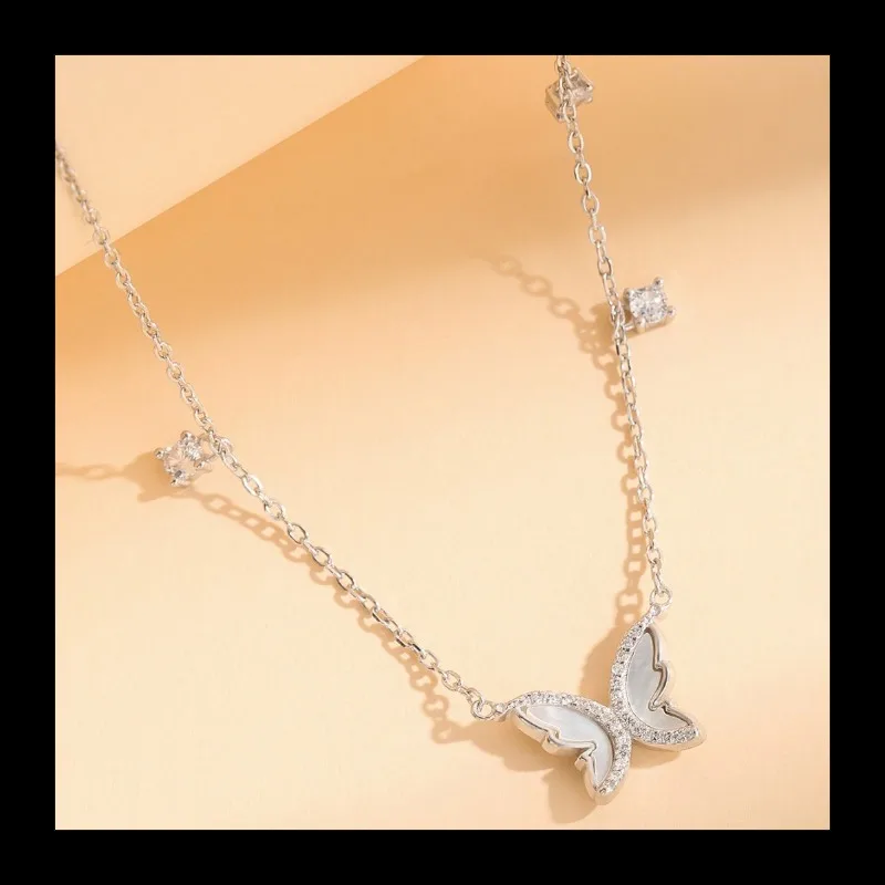 TK رائجة البيع فراشة قلادة مزاجه S925 الفضة الخفيفة الفاخرة تصميم فريتيلاري عقد من حجر الياقوت سلسلة الترقوة #2