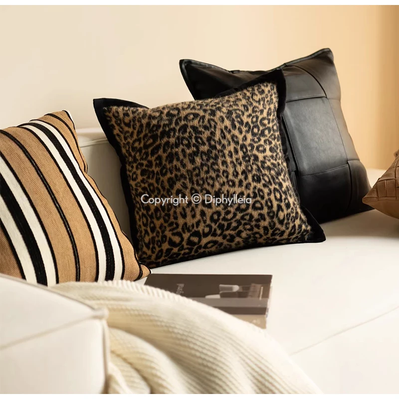 Diphylleia Faux Fur Leopard Print Cushion Cover Vintage Retro Vibe Decorative Pillow Case For Home Farmhouse Lake House Garden
